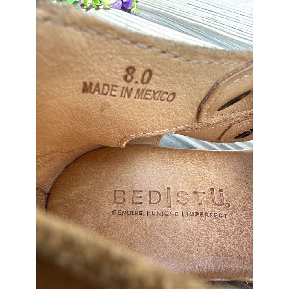 Bed Stu Women’s Tan Distressed Sandals Size 8 Zip Ankle Open Toe Leather $149 - Picture 2 of 9